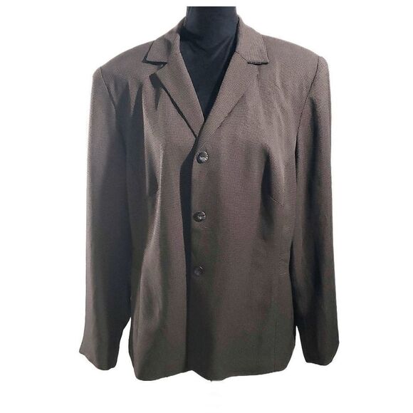 Karen Scott Woman Black Brown Checked Long Sleeve Button Blazer Jacket Size 20W - Picture 1 of 9